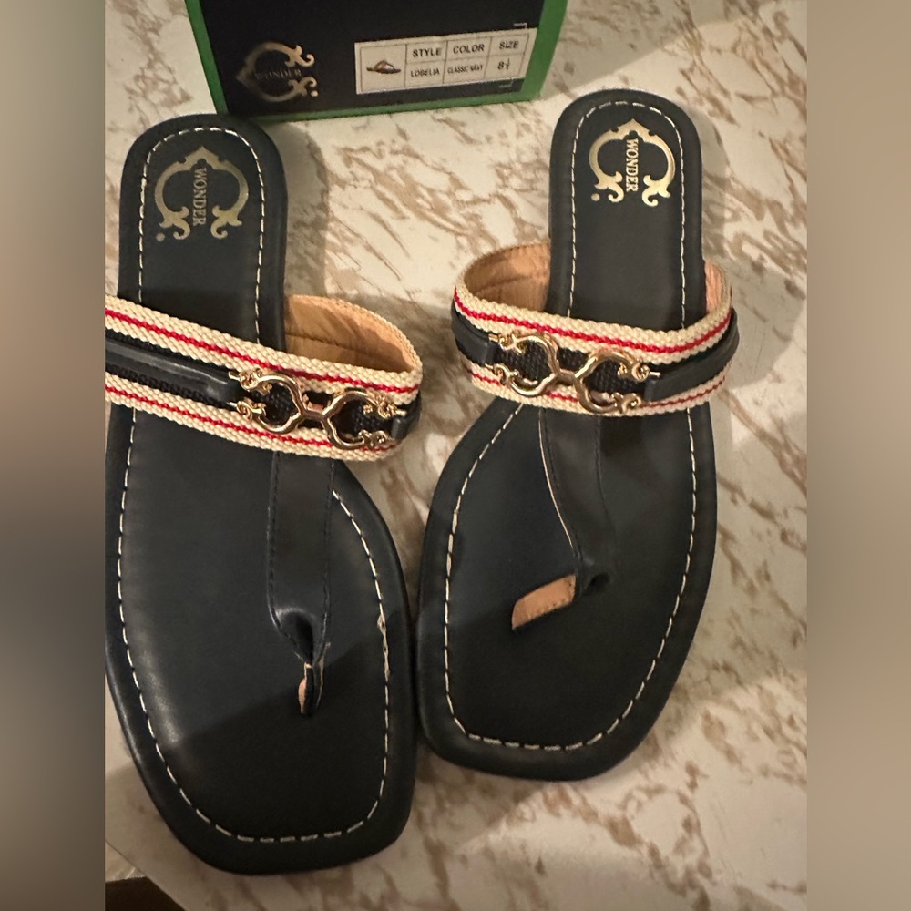 C. Wonder Classic Navy and Gold Women's Sandals